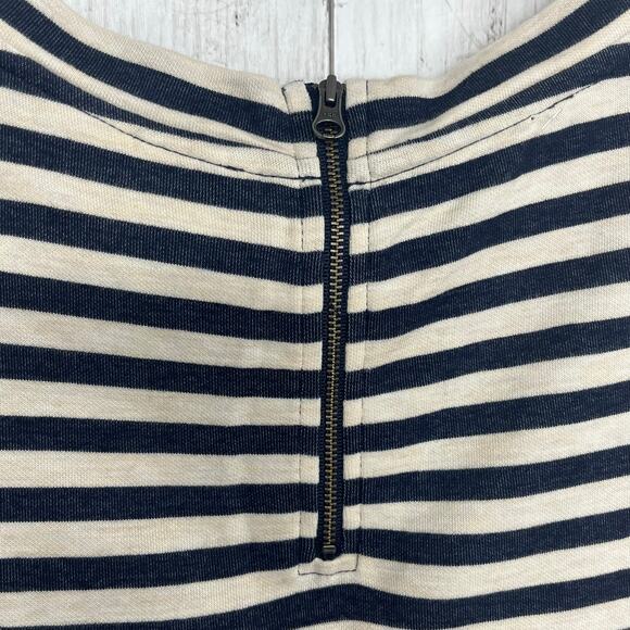 Marina Luna Cream Blue Striped Nautical Drop Waist Short Sleeve Pleated Dress - Picture 4 of 8